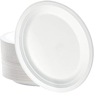 Assiettes jetables en bagasse de canne à sucre biodégradable de 12 pouces de haute qualité, option de logo personnalisé blanc pour les repas à emporter - Product Image 1