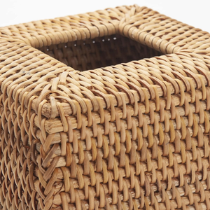 Elegante caja de pañuelos de cubo de ratán marrón miel, cubierta transparente para el hogar y la cocina, artículo decorativo - Product Image 3