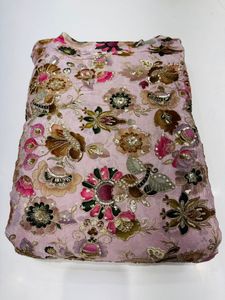 Tissu de soie crêpe pure imprimé avec travail pour robes de mariée tissu de soie de fournisseur indien doux travail manuel soie - Product Image 2