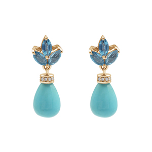 Pendientes de tuerca finos de Plata de Ley 925 hechos a mano naturales de MM Marquesa Topacio Azul 8x11 MM turquesa 25x9x12 MM - Product Image 4