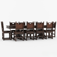 Ensemble de table à manger moderne en teck massif de 11 pièces avec 10 chaises à double piétement, meubles de salle à manger personnalisables