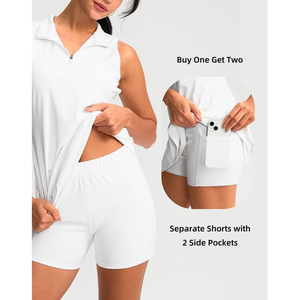 Vestidos atléticos de ejercicio activo sin mangas para mujer, camiseta de manga media, vestido forrado en A de manga coreana - Product Image 4