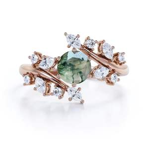 แหวนเพชรเม็ดเล็กสีเขียวมอสเตอริ925สำหรับผู้หญิงแหวนหมั้นงานแต่งงานสำหรับสาขาดอกไม้ - Product Image 2