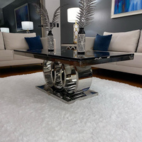 Table basse de salon moderne en acier inoxydable avec plateau en marbre argenté/doré, table à thé chinoise
