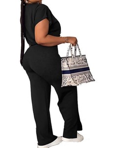 Ensemble 2 Pièces pour Femme avec Crop Top et Pantalon Ample Taille Haute Grande Taille & Haut Court en Coton Uni Tenue Décontractée Toutes Saisons pour Femme - Product Image 5