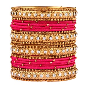 Bijoux de mode Indien Bollywood Plaqué Or Cristal Perlé Fil de Soie Bracelet Bracelet Ensemble (20 Pc) - Product Image 1