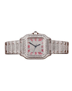 Reloj de Diamante Moissanite de Diseño de Lujo y Calidad Premium en Oro Blanco con Correa y Esfera Romana Rosa para Hombre y para Regalos - Product Image 1