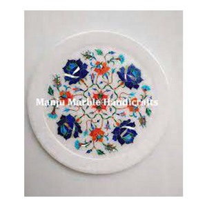 จานฝังหินอ่อนระดับพรีเมี่ยมพร้อมหอยมุกลายดอกไม้ทำด้วยมือของตกแต่งห้องครัวทรงกลม - Product Image 6