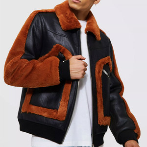 Sherpa Style Luxury Design Men's <b>Shearling</b> Leather <b>Jacket</b> Heavyweight Waterproof Inner Wool Fabric Faux Fur Leather <b>Jacket</b> - Product Image 1