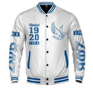 Zeta Phi Beta 1920 Fundadores Azul Blanco Hermandad Varsity Letterman Chaqueta ZPB Greek Life Chenille Patch Edition - Product Image 4