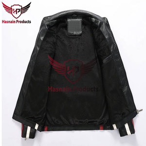 Blouson de moto en cuir véritable pour homme, couleur bordeaux, style Cafe Racer, rayé, fermeture éclair, vêtement d'extérieur - Product Image 2