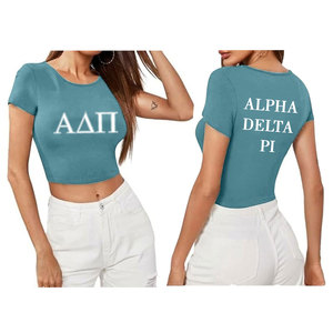 2025 été Style occidental à manches courtes Alpha Delta Pi haut court solide à la mode coton Spandex vente chaude - Product Image 3