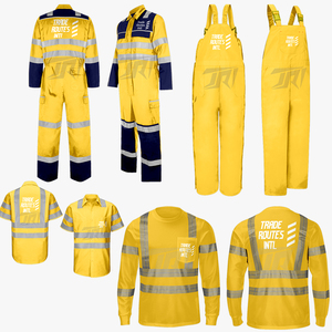 Ensemble de vêtements de travail personnalisés salopette avec chemise boutonnée col rond en polyester imperméable et réfléchissant à usage intensif pour les travaux en plein air - Product Image 1