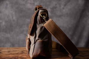 Vintage Leather and Canvas Crossbody Briefcase for <b>Men</b> Shoulder <b>Satchel</b> with Laptop Capability CLB-0002E Gift for Him - Product Image 2