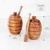 Lot de 2 pots à miel en bois d'olivier faits à la main avec couvercle et cuillère, style méditerranéen, pliables, écologiques, pour fêtes et rangement (Expédition rapide depuis les États-Unis)