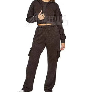 Conjunto de chándales transpirables de lavado ácido de color sólido para mujer personalizado con su logotipo Venta en línea - Product Image 2