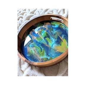 Bandeja octogonal de madera de mango para servir con impresión de pavo real, la mejor calidad para el hogar o el restaurante, cocina, bandeja superior para servir alimentos - Product Image 6