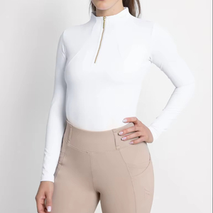 Camiseta deportiva de equitación para mujer, tejido elástico transpirable, ligera, que absorbe la humedad, top ecuestre para montar en verano - Product Image 1