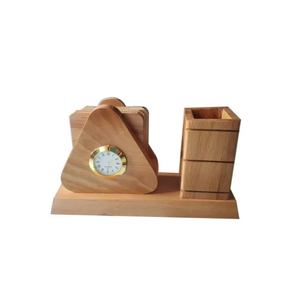 Offre Spéciale porte-stylo en bois et horloge bureau à domicile seau de rangement en bois mignon bureau porte-stylo pour téléphone avec vente - Product Image 1