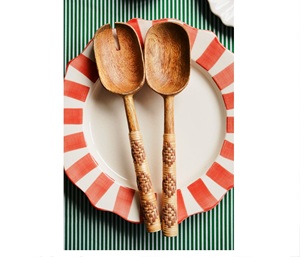 Juego de servidor de ensalada con mango de resina medio blanca, juego de herramientas de cocina de madera de mango de Acacia Natural disponible hecho en La India - Product Image 3