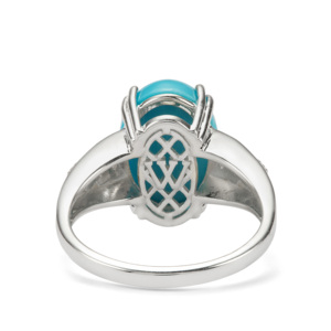 Bague en platine Sleeping Beauty Turquoise avec zircon blanc, or 14 carats, émail, bijou statement, plaqué rhodium, 5,27 carats - Product Image 4
