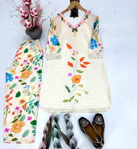 Conjunto de Top y Pantalón de Algodón Puro con Estampado Digital de Diseño Elegante, Ideal para la Oficina, Eventos Festivos y Uso Diario - Product Image 4