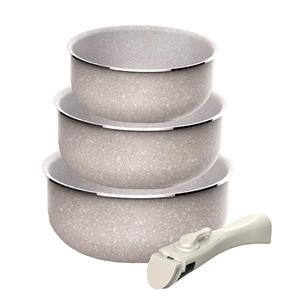 Juego de 3 cacerolas de 16, 18 y 20 cm de aluminio prensado, revestimiento antiadherente ILAG, mango extraíble, apto para inducción, libre de PFOA. - Product Image 1