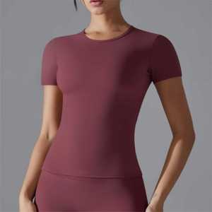 เสื้อยืดคอกลมแขนยาวเข้ารูปสำหรับผู้หญิงเสื้อยืดโยคะฟิตเนสแบบกำหนดโลโก้ได้เอง - Product Image 2