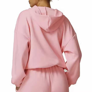 เสื้อแจ็กเก็ตมีฮู้ดผ้านุ่มใส่สบายสำหรับผู้หญิงใส่เล่นกีฬาในยิมเสื้อแจ็คเก็ตทรงหลวมสีพื้นสำหรับฤดูหนาว - Product Image 5