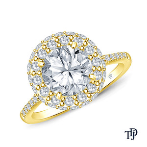 Bague de fiançailles en or 18 carats sertie de pavés sur les côtés et avec des accents halo, avec diamant central, vente en gros OEM, fabricant international - Product Image 5