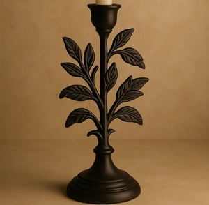 Bougeoir fleur rose en aluminium doré avec tige de feuille ramifiée bougeoir artistique en métal coulé mariage romantique maison de luxe - Product Image 4