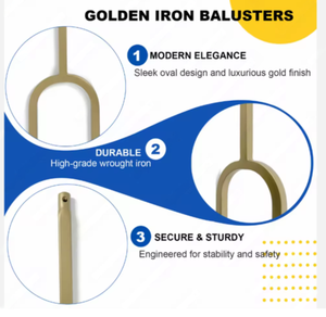 Barandilla Rectangular Moderna de Hierro Forjado Dorado para Escaleras, Resistente al Óxido, Pintable, Hueca, Decorativa, para Balcón, Villa, Hotel - Product Image 4