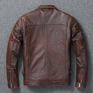 Chaqueta de Motociclista Retro de Cuero Genuino para Hombre, Chaqueta de Solapa Entallada de Piel de Vaca de Primera Capa, Estilo Casual de Moda - Product Image 2