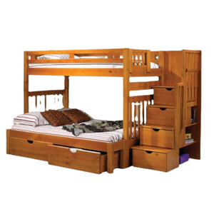 Lits superposés en bois massif pour enfants avec échelle et tiroirs Lit superposé en bois avec escalier Design moderne - Product Image 1