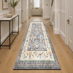 Alfombra de Chenilla Lavable a Máquina con Estampado Digital de Medallón Tradicional Gris Plateado, Antideslizante, Modelo LXDP-0049 de RUGS DEPOT, Venta al Por Mayor - Product Image 5