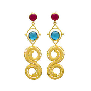 Nouvelle arrivée boucles d'oreilles pendantes en spirale plaquées or avec boucles d'oreilles en laiton de pierres précieuses de quartz bleu clair - Product Image 1