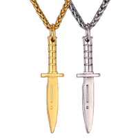 Dague en acier inoxydable plaqué or à la mode Stiletto couteau pendentif collier chaîne à maillons pour cadeau