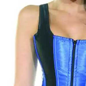 Corset Halter en Satin Bleu et Noir avec Fermeture Éclair Avant pour Soirées et Clubs, Top Sculptant - Product Image 4