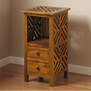 Modern Sustainable Durable Functional Teak <b>Telephone</b> <b>Table</b> with 1 Shelf and 2 Drawers Classy Coffee <b>Table</b> for Home Living Room - Product Image 1