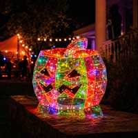 Lanterne LED Citrouille d'Halloween 3D Géométrique en Cristal, Guirlande Lumineuse Jack O'Lantern pour Décoration Intérieure et Extérieure de Fête