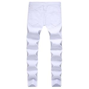 2023 New Whole sale <b>Men's</b> Zipper Casual <b>Jeans</b> White <b>Red</b> Ripped Hole <b>jeans</b> Breathable slim straight <b>men's</b> <b>jeans</b> - Product Image 3