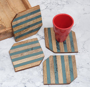 Posavasos Redondo Decorativo Hecho a Mano de Madera de Nogal Ecológico Contemporáneo Personalizado para Té - Product Image 2