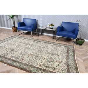 พรมวินเทจ ขนาด 5.5x8.5 ฟุต พรมตุรกีขนาดใหญ่ ลายตารางสีเบจเขียว - Product Image 4