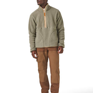 Veste polaire mi-zippée pour homme, couleur olive clair, en sherpa, col montant, douce, chaude, manches longues, décontractée, pour l'hiver, couche extérieure - Product Image 3