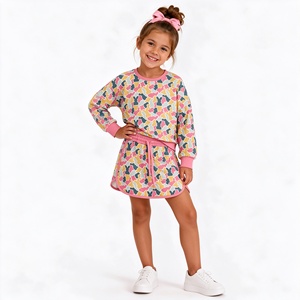 Ensemble 2 pièces pour petites filles, sweat-shirt à manches longues en polyester extensible et doux, jupe trapèze rouge avec imprimé cœur XO, automne - Product Image 6