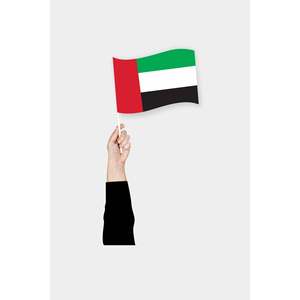 Bandera de Mano de los Emiratos Árabes Unidos de Satén y Poliéster con Logotipo Personalizado Impresión Digital para Uso en Automóviles - Product Image 1