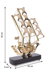 Barco pirata de vela de latón sobre una base de madera, pieza decorativa de 6 pulgadas, decoración dorada para el hogar, estilo moderno decorativo - Product Image 6