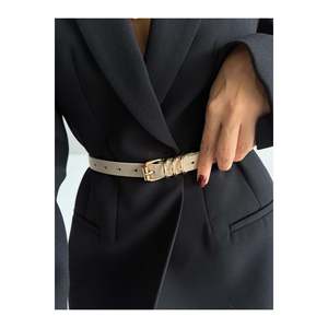 Ceinture fine pour femme à boucle carrée, ceinture de taille, ceinture pour robe, ceinture pour jupe, ceinture pour pantalon - Beige - Product Image 1