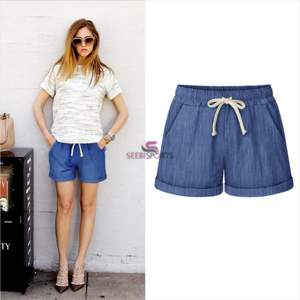 Summer New Women's Fashion Drawstring Pants Solid Color Lacing <b>Shorts</b> <b>Wide</b> <b>Leg</b> Casual <b>Short</b> Pants Summer <b>Shorts</b> - Product Image 2