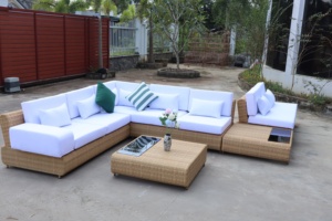 PRSF-LA2 moderne en forme de I extérieur en aluminium enduit de poudre cadre canapé ensemble HDPE osier résistant aux intempéries cour salon Villa - Product Image 4